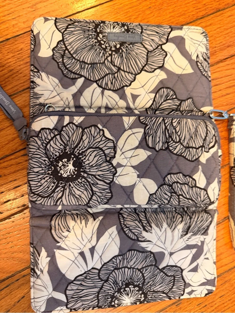 Vera Bradley Gray and Cream Floral Quilted Wristlet Wallet